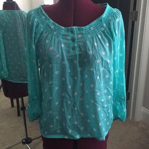 Vintage America Mint Polka Dot Button Blouse